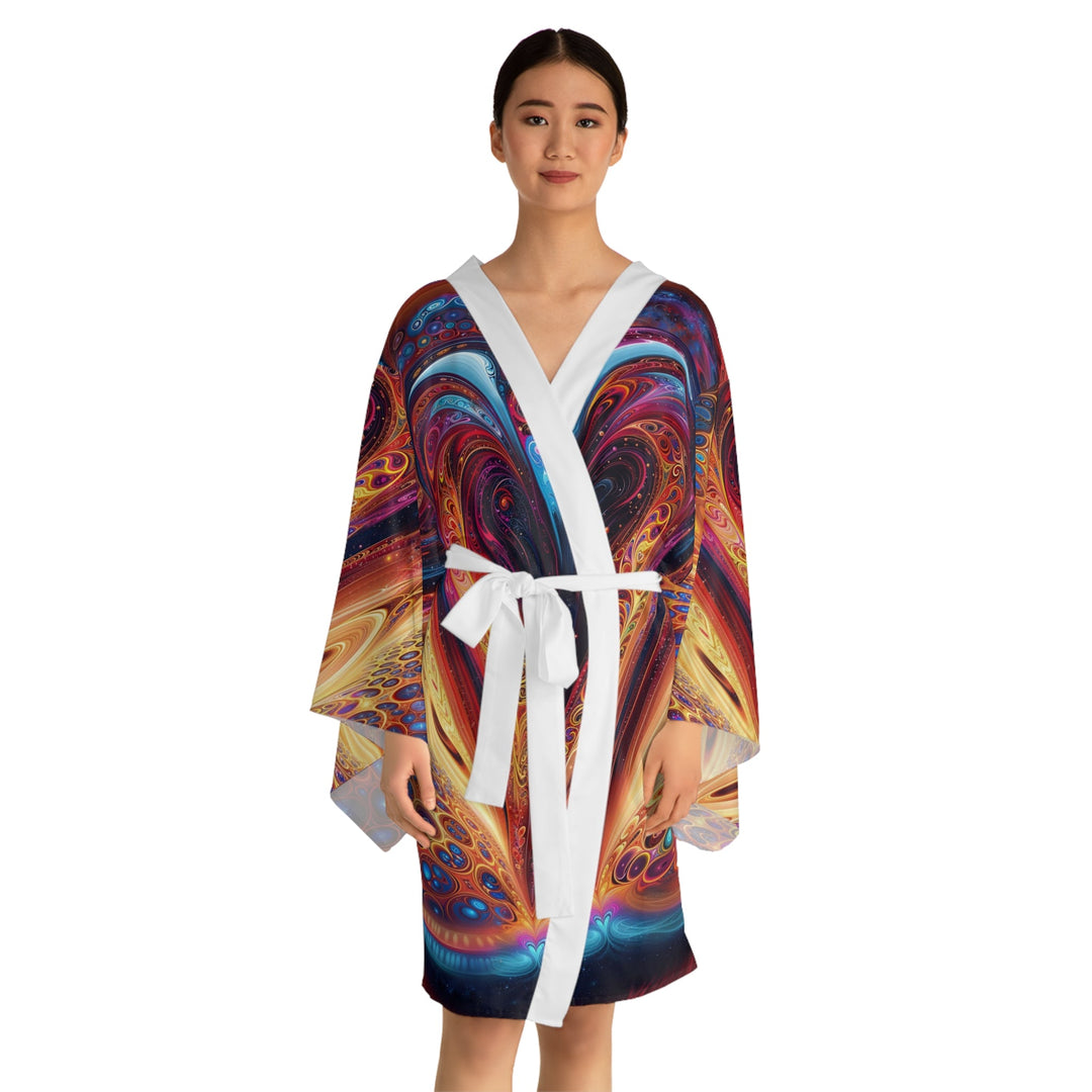 Cosmic Vibrant Swirls - Long Sleeve Kimono Robe - All Over Prints - g(0D·IO) - XS - Black -