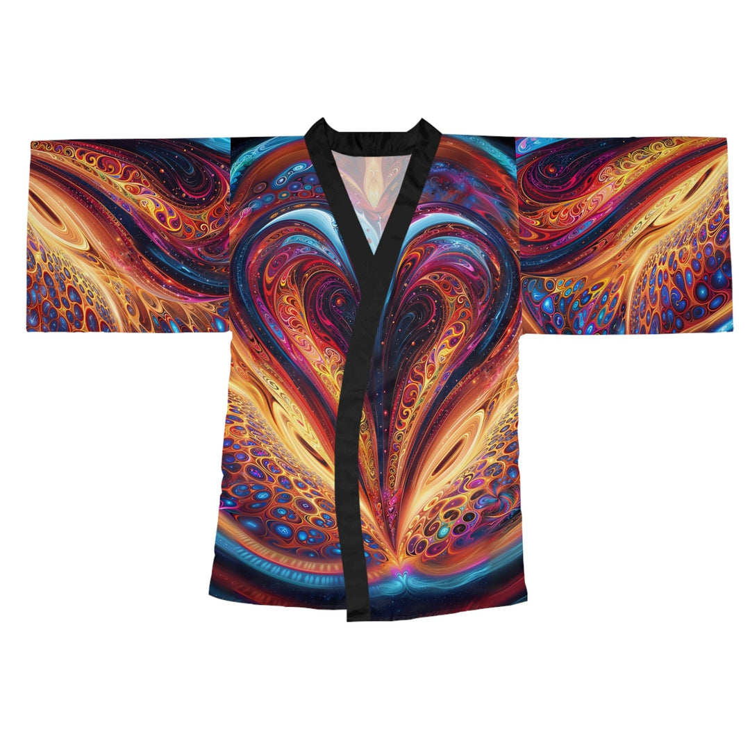 Cosmic Vibrant Swirls - Long Sleeve Kimono Robe - All Over Prints - g(0D·IO) - XS - Black -