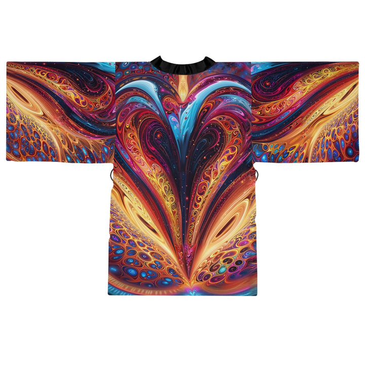 Cosmic Vibrant Swirls - Long Sleeve Kimono Robe - All Over Prints - g(0D·IO) - XS - Black -