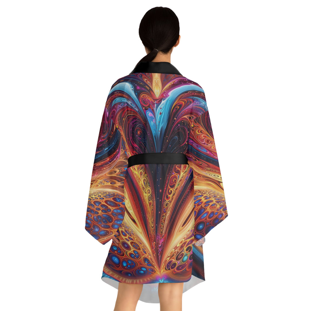 Cosmic Vibrant Swirls - Long Sleeve Kimono Robe - All Over Prints - g(0D·IO) - XS - Black -