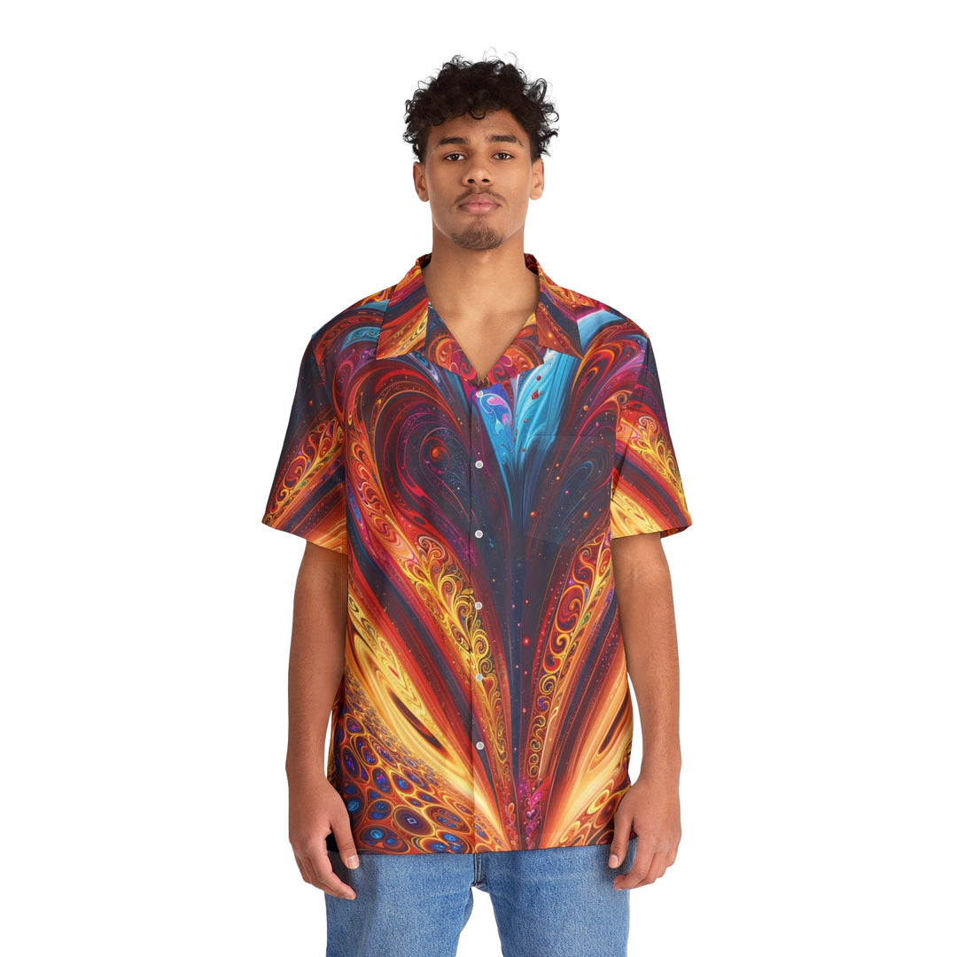 Cosmic Vibrant Swirls - Men's Hawaiian Shirt - All Over Prints - g(0D·IO) - S - Black -