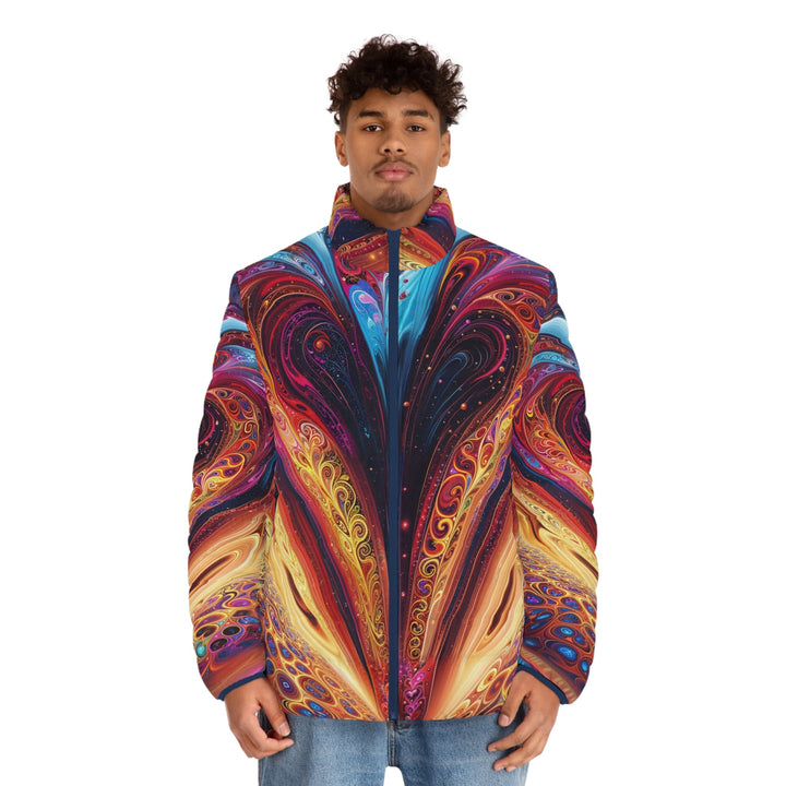 Cosmic Vibrant Swirls - Puffer Jacket - All Over Prints - g(0D·IO) - S - Black zipper -