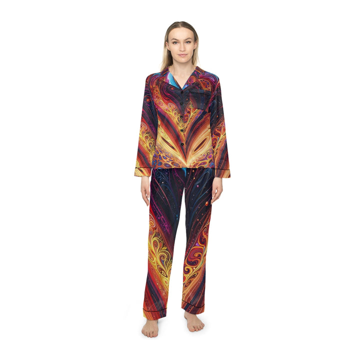 Cosmic Vibrant Swirls - Women's Satin Pajamas - All Over Prints - g(0D·IO) - XS/S - Black -