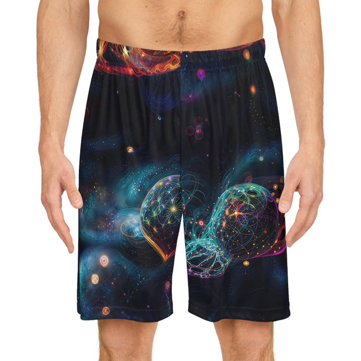 Cosmic Vibrant Tapestry - AOP Basketball Shorts - All Over Prints - g(0D·IO) - Seam thread color automatically matched to design - XS -