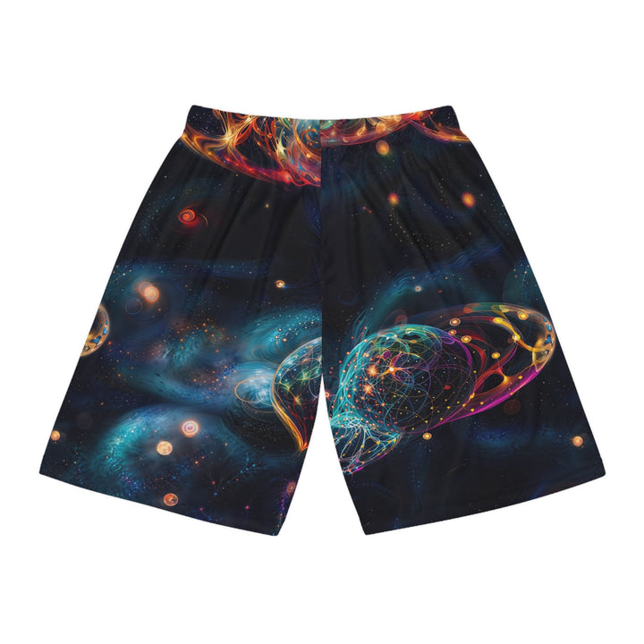 Cosmic Vibrant Tapestry - AOP Basketball Shorts - All Over Prints - g(0D·IO) - Seam thread color automatically matched to design - XS -