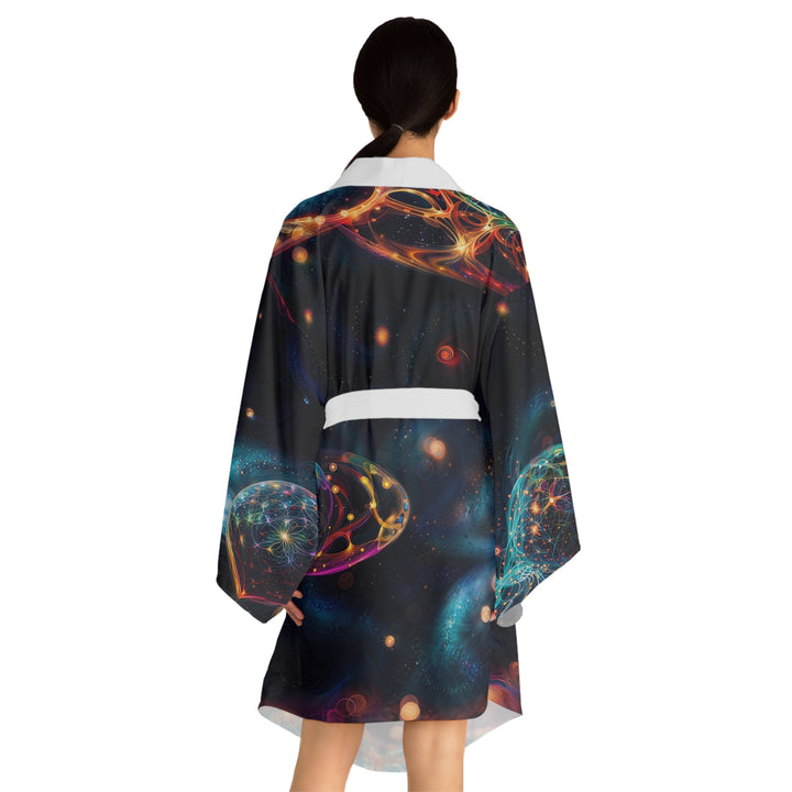 Cosmic Vibrant Tapestry - Long Sleeve Kimono Robe - All Over Prints - g(0D·IO) - XS - Black -