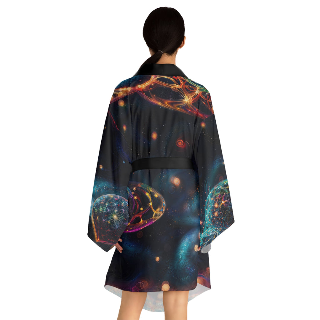 Cosmic Vibrant Tapestry - Long Sleeve Kimono Robe - All Over Prints - g(0D·IO) - XS - Black -