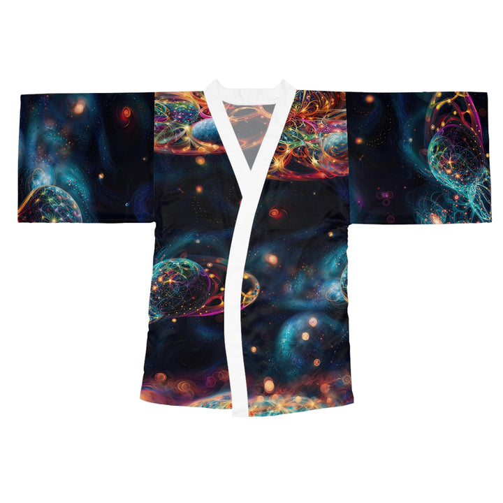 Cosmic Vibrant Tapestry - Long Sleeve Kimono Robe - All Over Prints - g(0D·IO) - XS - White -