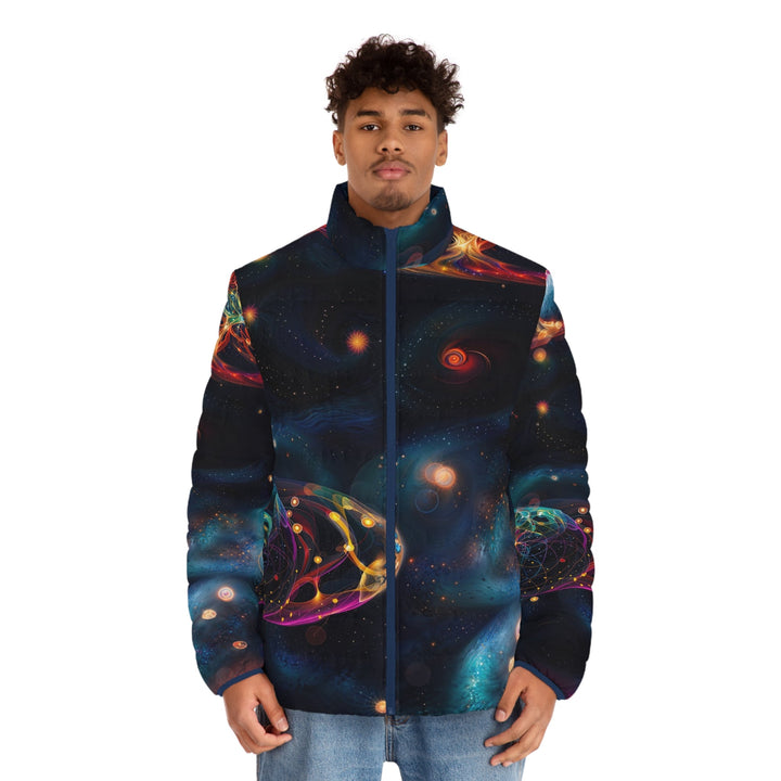 Cosmic Vibrant Tapestry - Puffer Jacket - All Over Prints - g(0D·IO) - S - Black zipper -