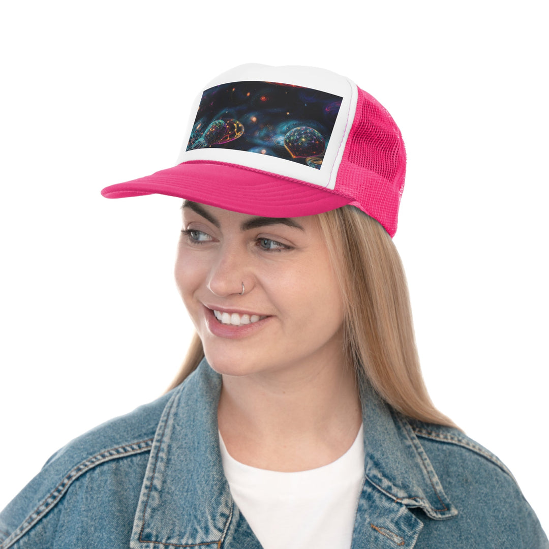 Cosmic Vibrant Tapestry - Trucker Hat - Hats - g(0D·IO) - Pink - One size -