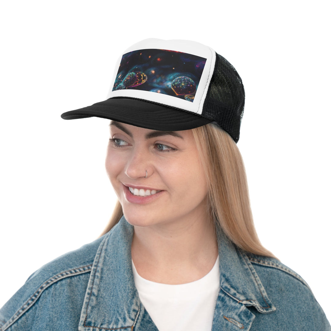 Cosmic Vibrant Tapestry - Trucker Hat - Hats - g(0D·IO) - Pink - One size -