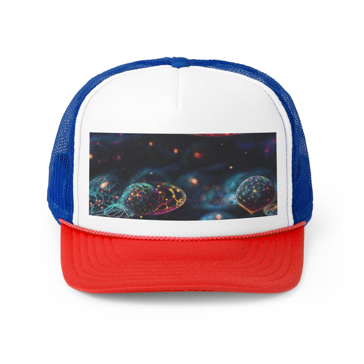 Cosmic Vibrant Tapestry - Trucker Hat - Hats - g(0D·IO) - Blue/Red - One size -