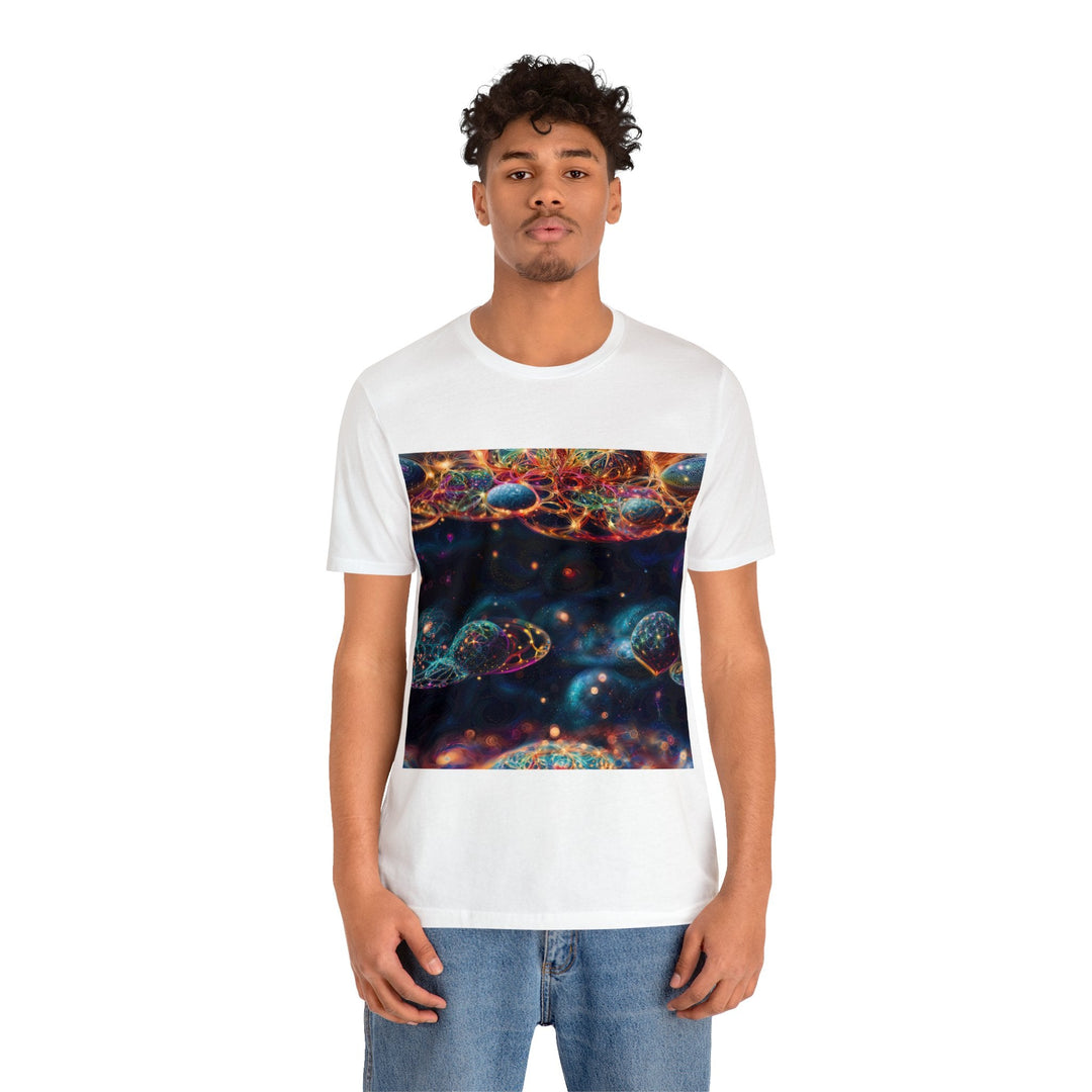 Cosmic Vibrant Tapestry - Unisex Jersey Short Sleeve Tee - T-Shirt - g(0D·IO) - Black - S -