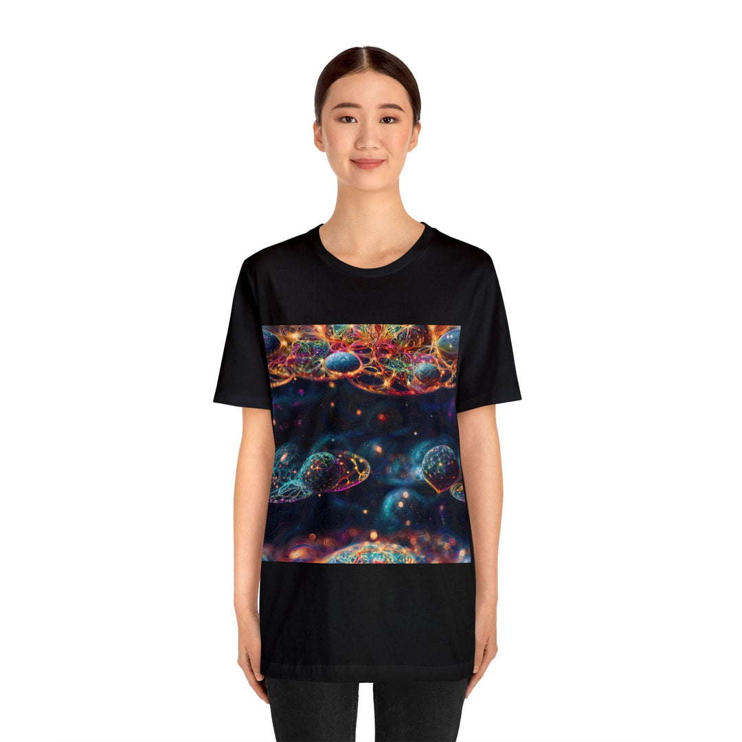 Cosmic Vibrant Tapestry - Unisex Jersey Short Sleeve Tee - T-Shirt - g(0D·IO) - Black - S -