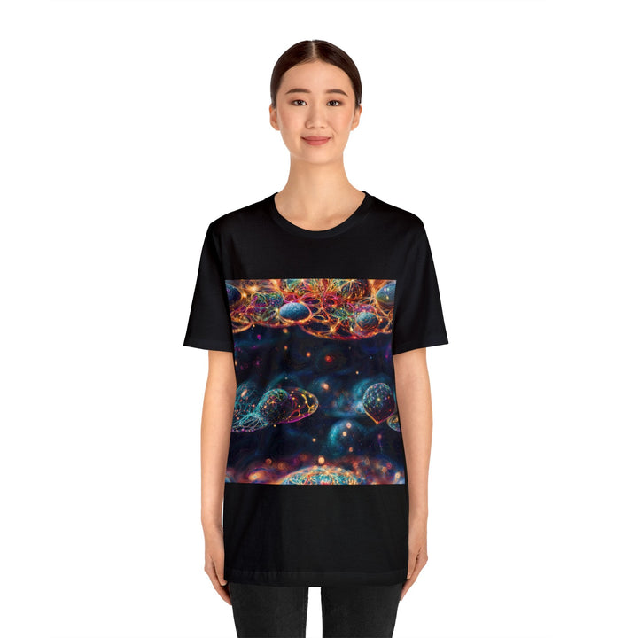 Cosmic Vibrant Tapestry - Unisex Jersey Short Sleeve Tee - T-Shirt - g(0D·IO) - Black - S -