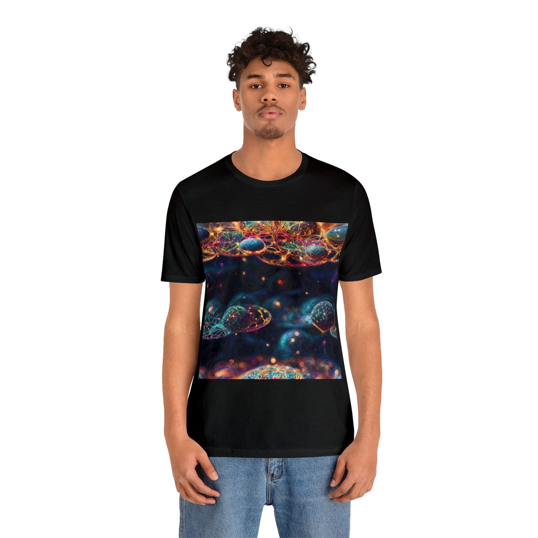 Cosmic Vibrant Tapestry - Unisex Jersey Short Sleeve Tee - T-Shirt - g(0D·IO) - Black - S -