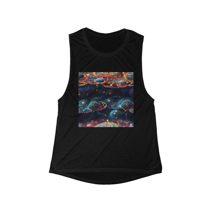 Cosmic Vibrant Tapestry - Women's Flowy Scoop Muscle Tank - Tank Top - g(0D·IO) - S - Black -