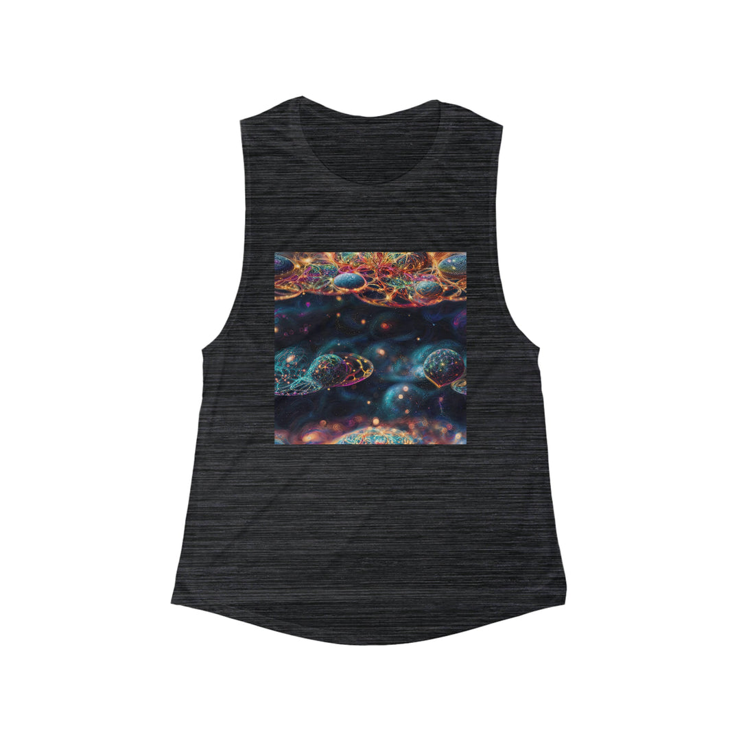 Cosmic Vibrant Tapestry - Women's Flowy Scoop Muscle Tank - Tank Top - g(0D·IO) - S - Black Slub -