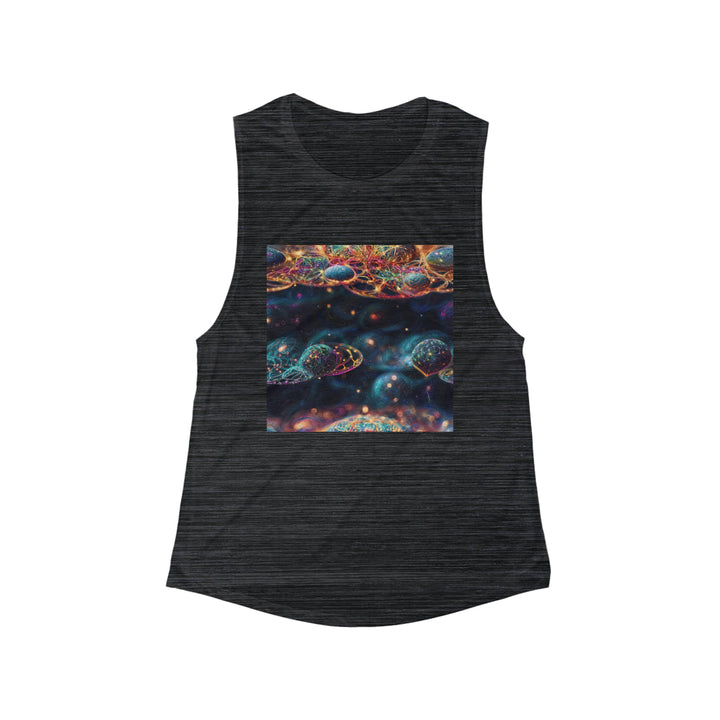 Cosmic Vibrant Tapestry - Women's Flowy Scoop Muscle Tank - Tank Top - g(0D·IO) - S - Black Slub -