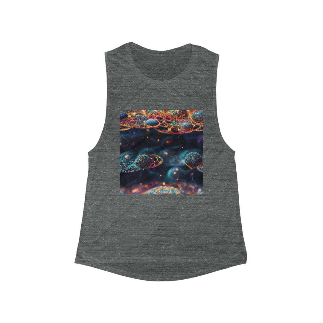 Cosmic Vibrant Tapestry - Women's Flowy Scoop Muscle Tank - Tank Top - g(0D·IO) - S - Asphalt Slub -