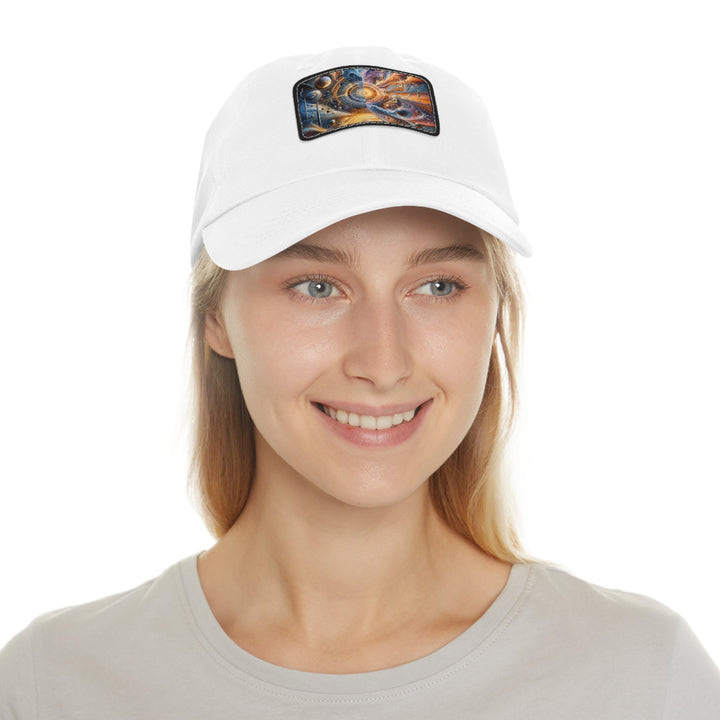 Cosmic Vortex Harmony - Dad Hat - Hats - g(0D·IO) - White / Black patch - Rectangle - One size