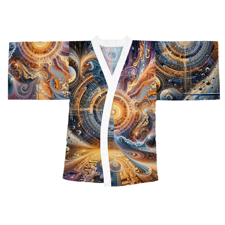 Cosmic Vortex Harmony - Long Sleeve Kimono Robe - All Over Prints - g(0D·IO) - XS - White -