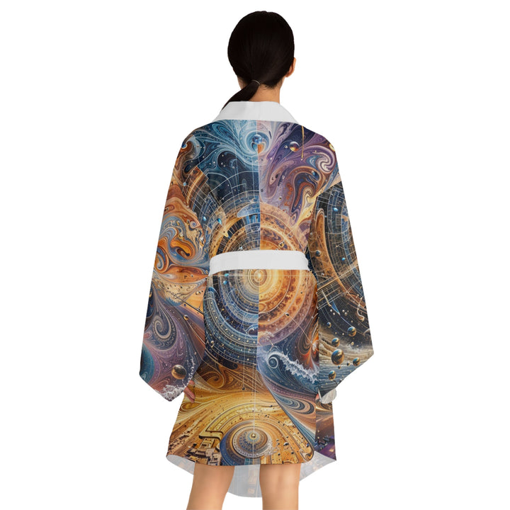 Cosmic Vortex Harmony - Long Sleeve Kimono Robe - All Over Prints - g(0D·IO) - XS - Black -