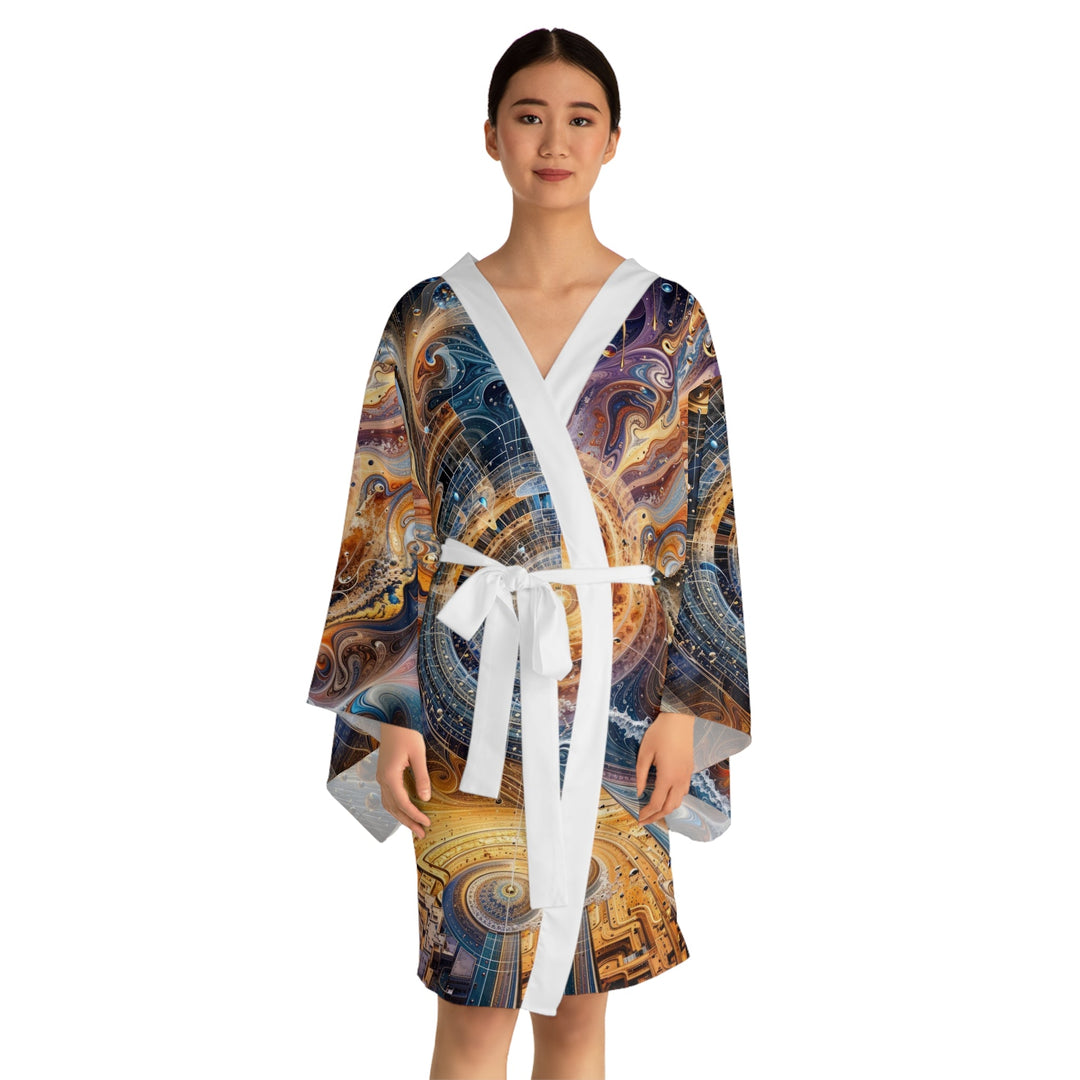 Cosmic Vortex Harmony - Long Sleeve Kimono Robe - All Over Prints - g(0D·IO) - XS - Black -