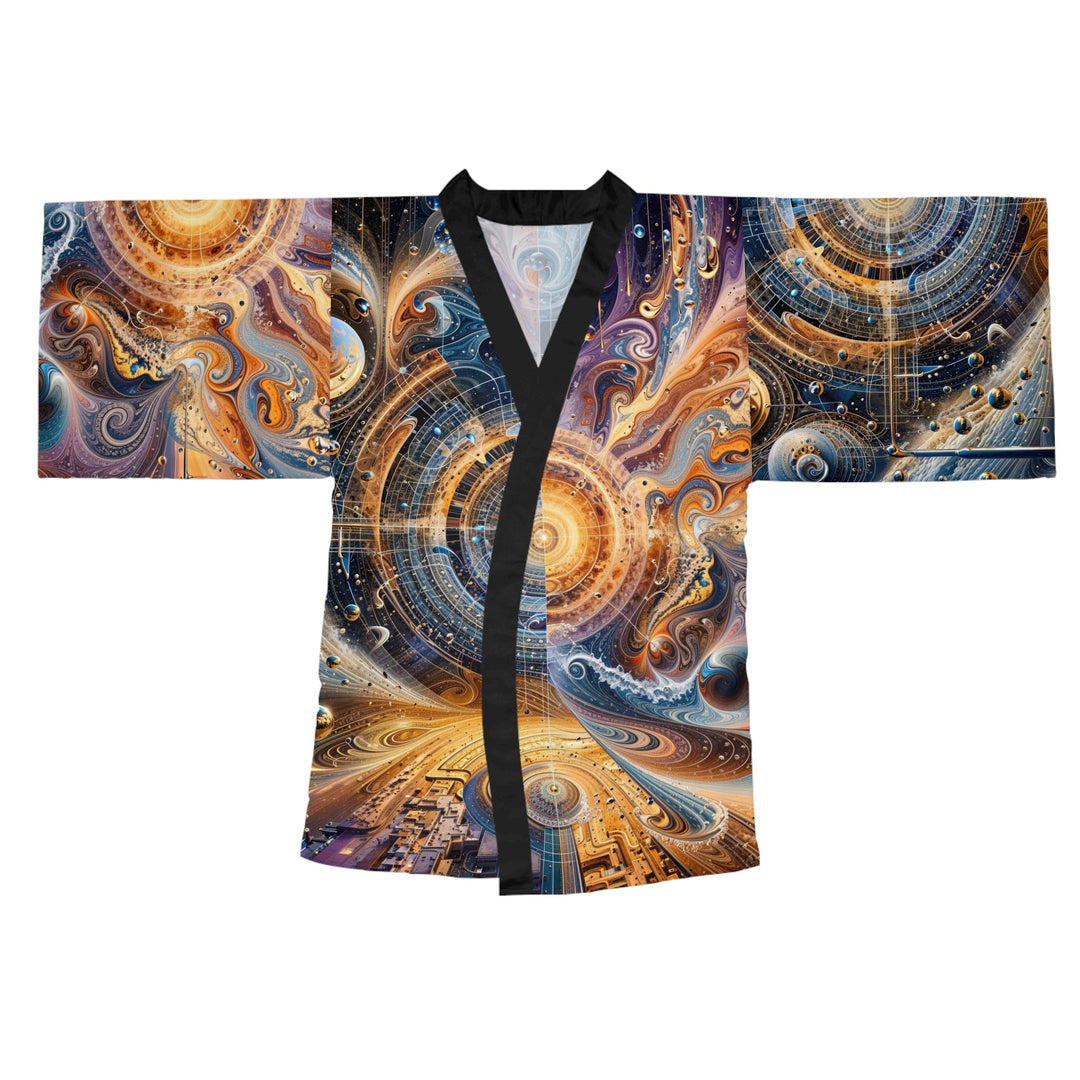 Cosmic Vortex Harmony - Long Sleeve Kimono Robe - All Over Prints - g(0D·IO) - XS - Black -