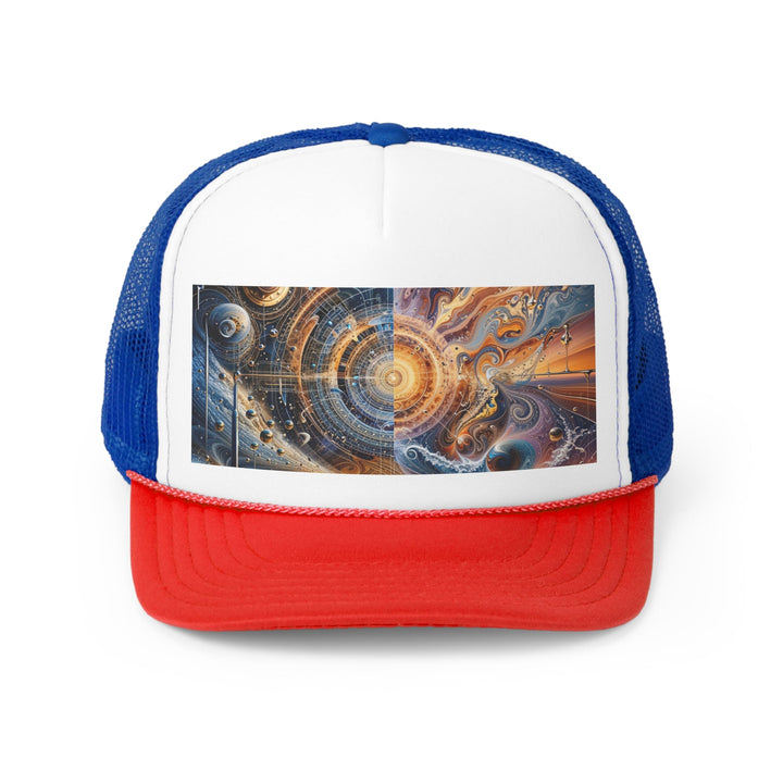 Cosmic Vortex Harmony - Trucker Hat - Hats - g(0D·IO) - Blue/Red - One size -