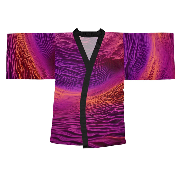 Crimson Waves Twilight - Long Sleeve Kimono Robe - All Over Prints - g(0D·IO) - XS - Black -