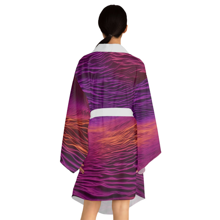 Crimson Waves Twilight - Long Sleeve Kimono Robe - All Over Prints - g(0D·IO) - XS - Black -