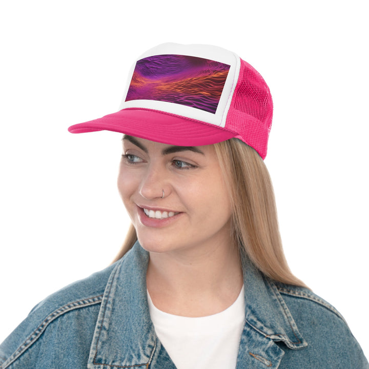 Crimson Waves Twilight - Trucker Hat - Hats - g(0D·IO) - Pink - One size -