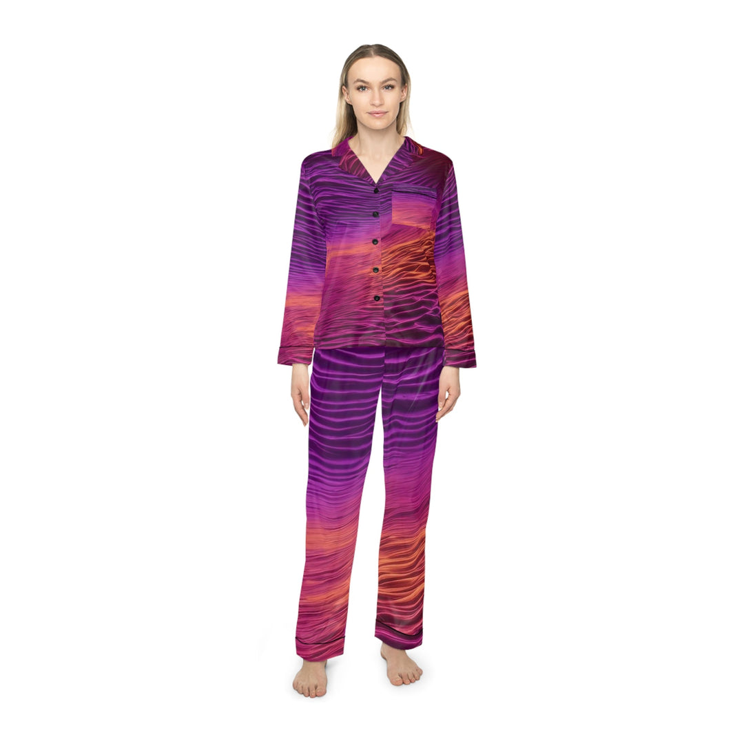 Crimson Waves Twilight - Women's Satin Pajamas - All Over Prints - g(0D·IO) - XS/S - Black -