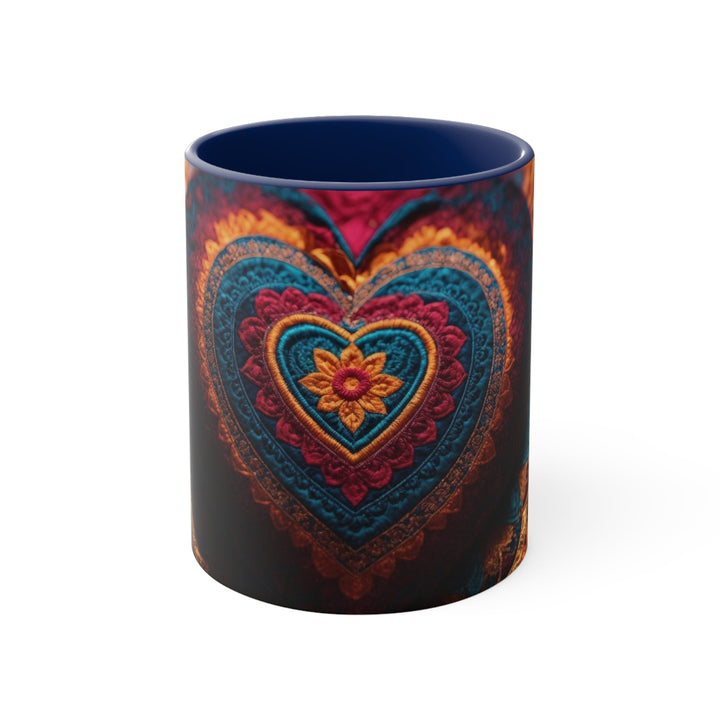 Embroidered Textile Heart - Accent Coffee Mug - Mug - g(0D·IO) - Navy - 11oz -