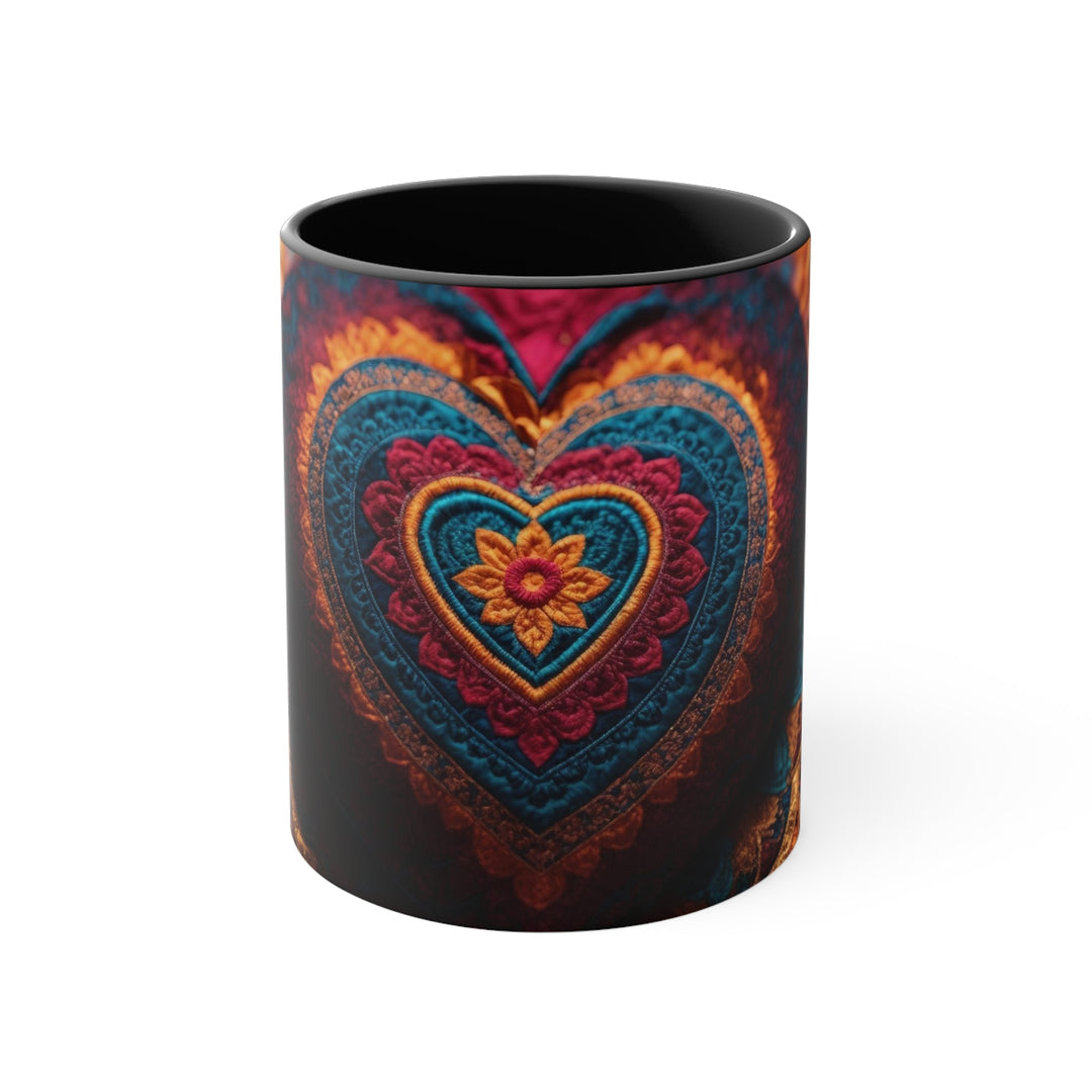 Embroidered Textile Heart - Accent Coffee Mug - Mug - g(0D·IO) - Black - 11oz -