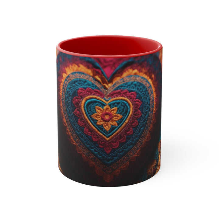 Embroidered Textile Heart - Accent Coffee Mug - Mug - g(0D·IO) - Red - 11oz -