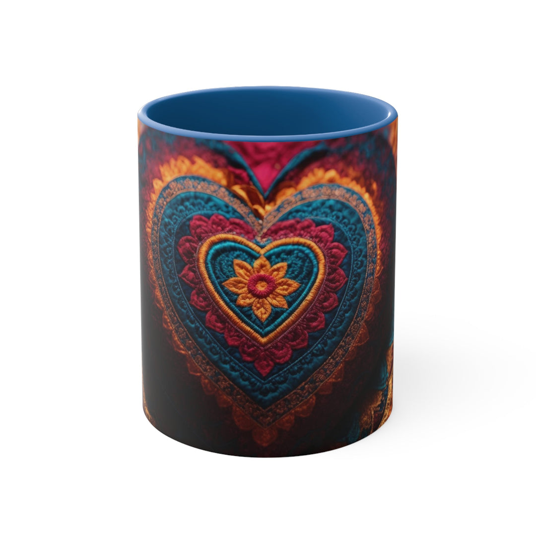 Embroidered Textile Heart - Accent Coffee Mug - Mug - g(0D·IO) - Blue - 11oz -