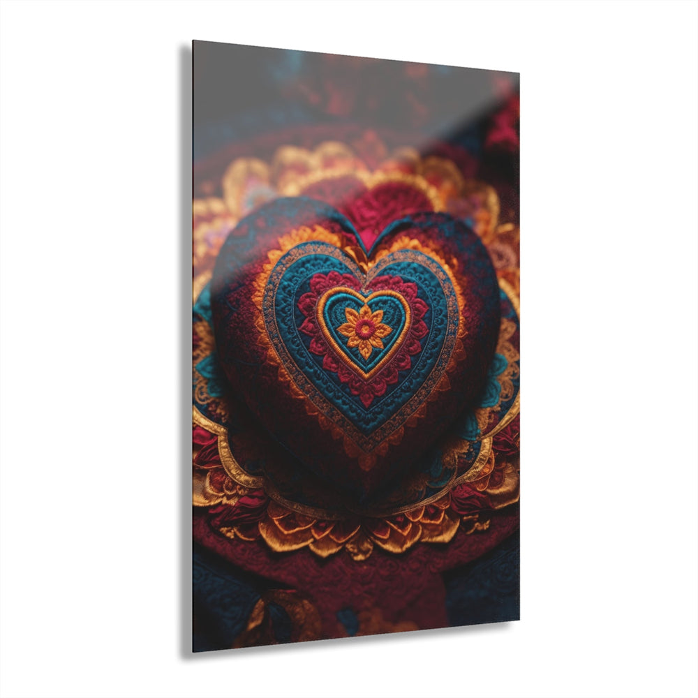 Embroidered Textile Heart - Acrylic Prints (French Cleat Hanging) - Home Decor - g(0D·IO) - 24" x 36" (Vertical) - 0.25'' -