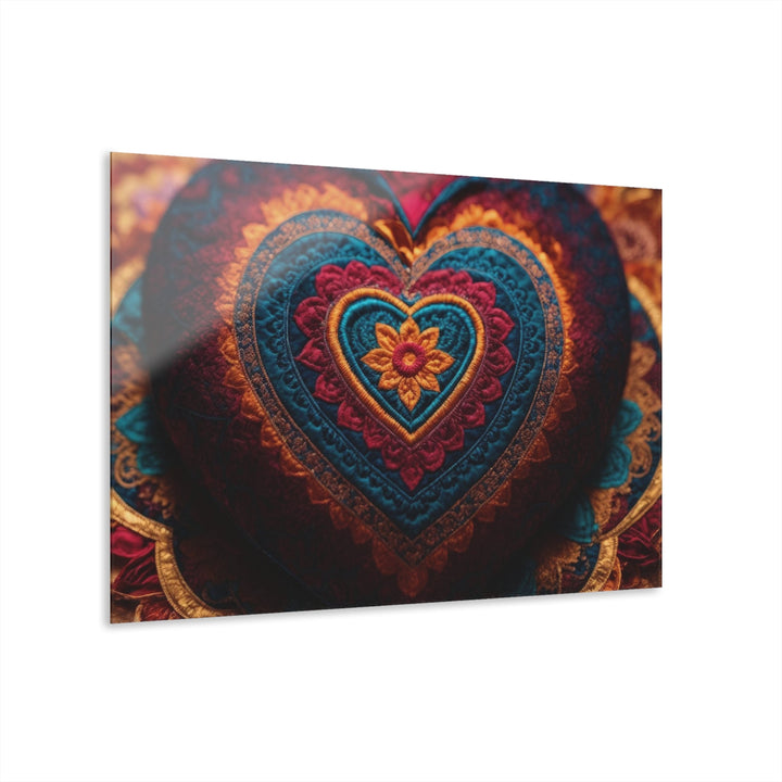Embroidered Textile Heart - Acrylic Prints (French Cleat Hanging) - Home Decor - g(0D·IO) - 36" x 24" (Horizontal) - 0.25'' -