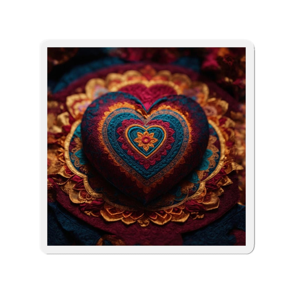 Embroidered Textile Heart - Die-cut Magnet - Home Decor - g(0D·IO) - 3" x 3" - Die-Cut - 1 pc