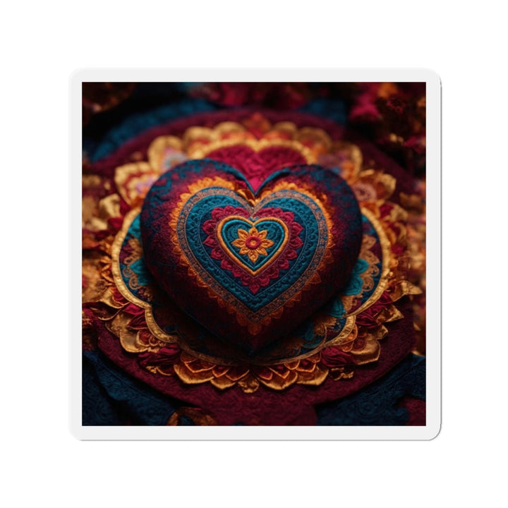 Embroidered Textile Heart - Die-cut Magnet - Home Decor - g(0D·IO) - 3" x 3" - Die-Cut - 1 pc