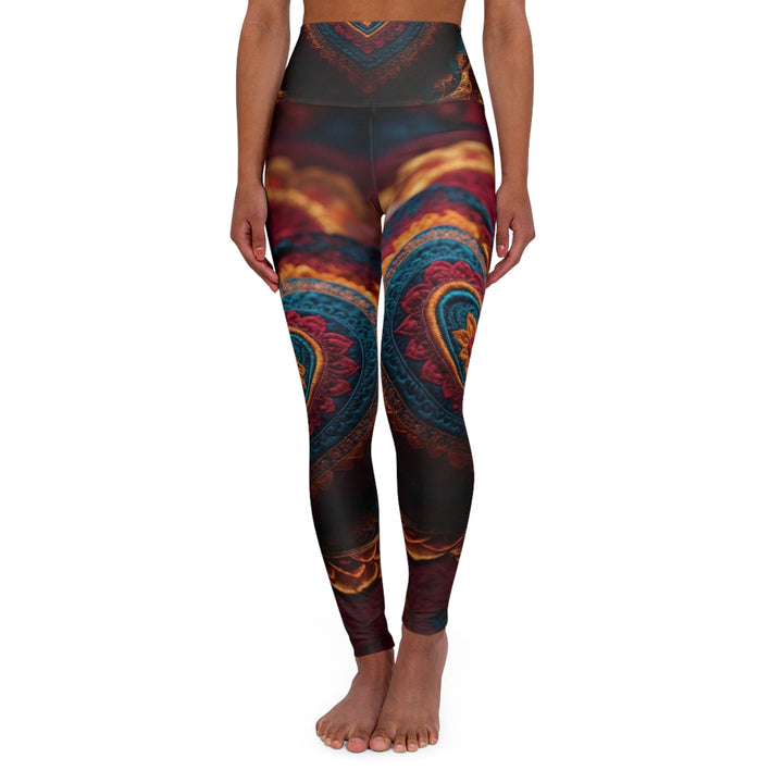 Embroidered Textile Heart - High Waisted AOP Yoga Leggings - All Over Prints - g(0D·IO) - XS - -