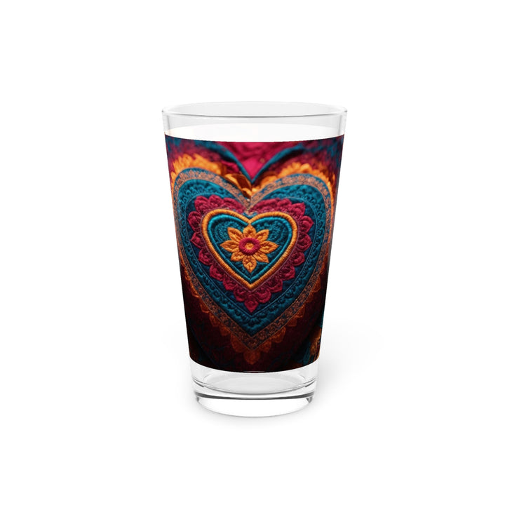 Embroidered Textile Heart - Pint Glass - Mug - g(0D·IO) - 16oz - -