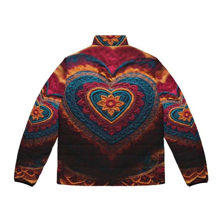 Embroidered Textile Heart - Puffer Jacket - All Over Prints - g(0D·IO) - S - Black zipper -