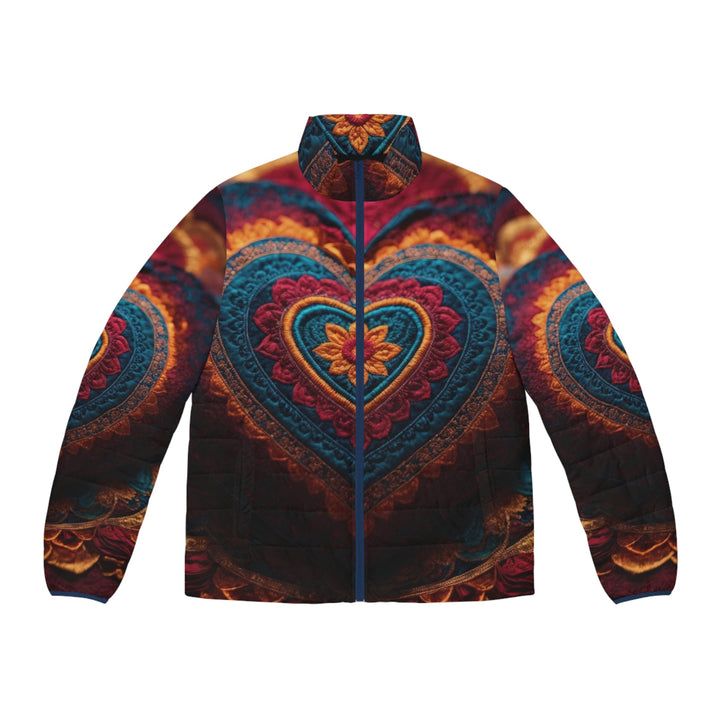 Embroidered Textile Heart - Puffer Jacket - All Over Prints - g(0D·IO) - S - Dark blue zipper -