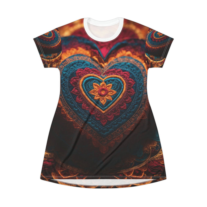 Embroidered Textile Heart - T-Shirt Dress - All Over Prints - g(0D·IO) - XS - -