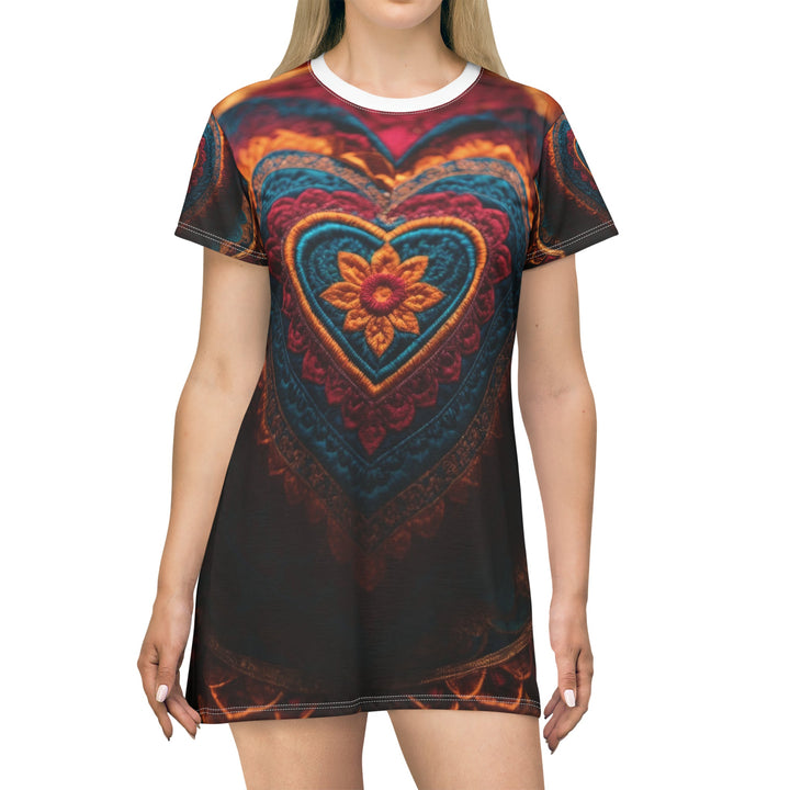 Embroidered Textile Heart - T-Shirt Dress - All Over Prints - g(0D·IO) - XS - -