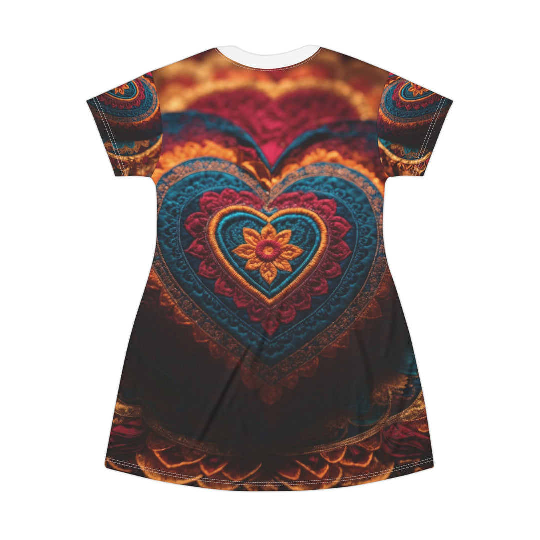 Embroidered Textile Heart - T-Shirt Dress - All Over Prints - g(0D·IO) - XS - -