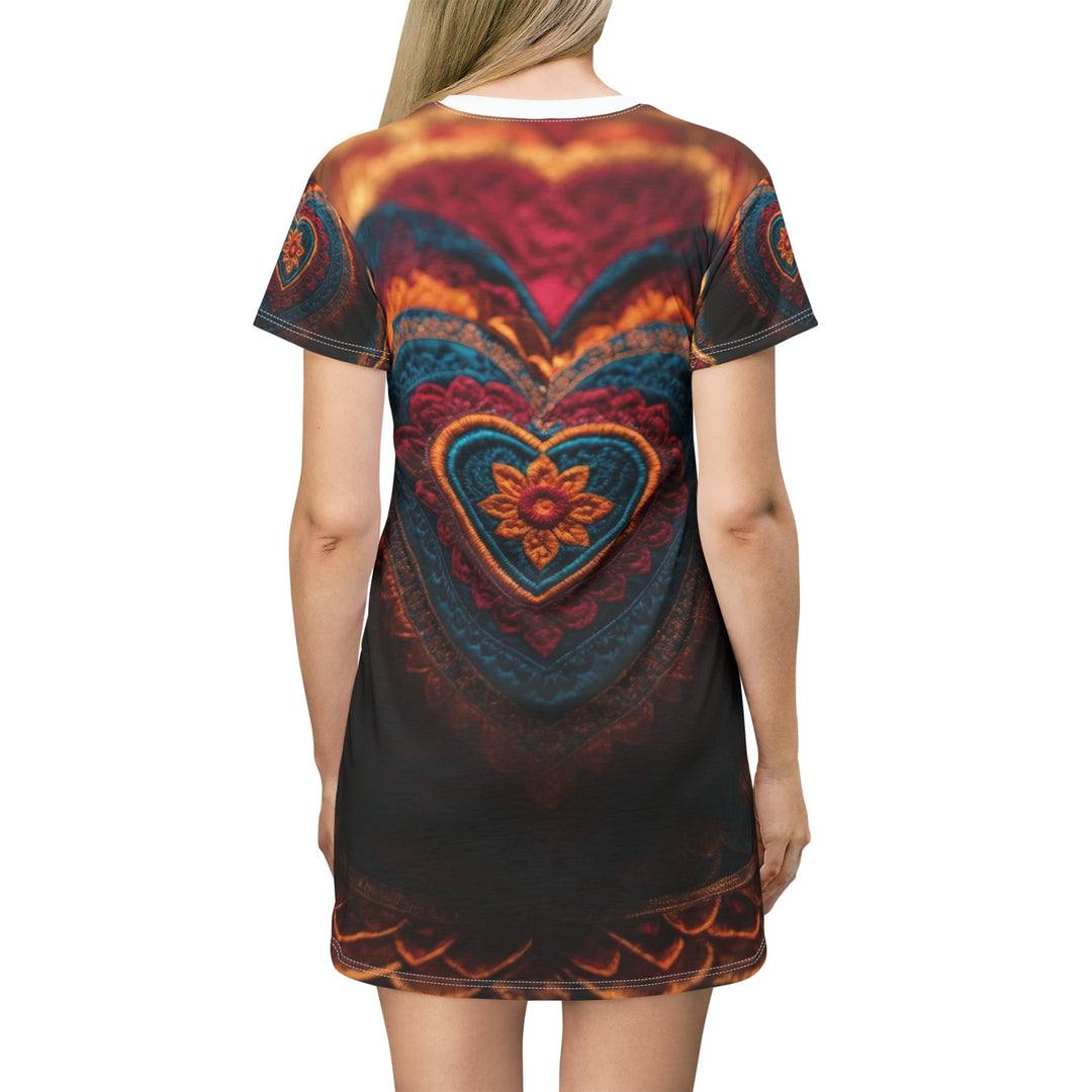 Embroidered Textile Heart - T-Shirt Dress - All Over Prints - g(0D·IO) - XS - -